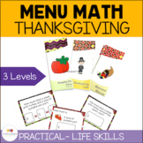 Thanksgiving Menu Money Math Task Cards {Autism; Special Ed}