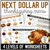 Thanksgiving Menu Next Dollar Up Worksheets