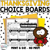 Thanksgiving Menus - Choice Boards and Activities- 3rd - 5
