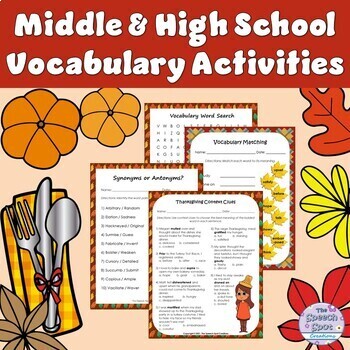 Preview of Thanksgiving Middle & High School Vocabulary Context Clues Activities