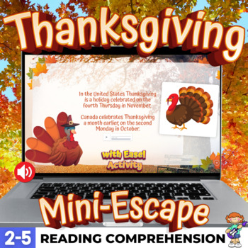 Preview of Thanksgiving Mini Digital Escape Reading Comprehension, Videos, and Activities