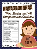 Thanksgiving Mini Stories and WH Comprehension Questions