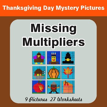 Thanksgiving: Missing Multipliers - Color-By-Number Math Mystery Pictures