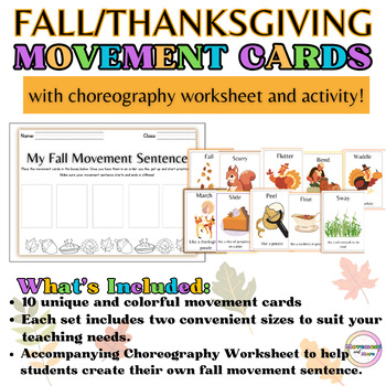 Preview of Thanksgiving Movement Cards with Worksheet - Fall Dance Choreography Activity