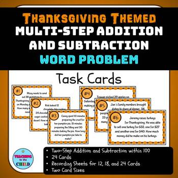 Preview of Thanksgiving Multi-Digit Addition and Subtraction Word Problem Task Cards