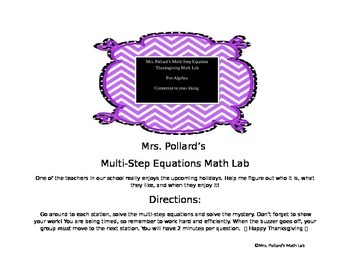 Preview of Thanksgiving Multi-Step Equations Lab Activity