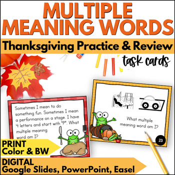 Preview of Thanksgiving Multiple Meaning Words Task Cards - Vocabulary Practice and Review