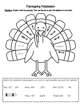 Thanksgiving Multiplication Coloring Page By Md Teach4th 