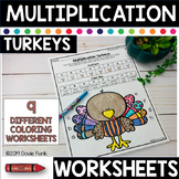 Thanksgiving Multiplication Coloring Worksheets TURKEY MATH