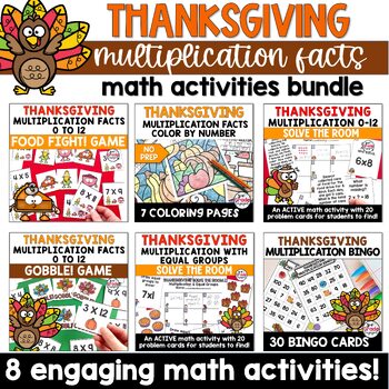 Preview of Thanksgiving Multiplication Fact Practice Math Activities Bundle