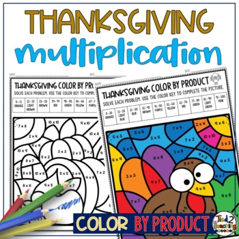 Preview of Thanksgiving Multiplication Basic Math Facts Coloring Pages Color by Number