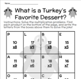 Thanksgiving Multiplication Riddle Worksheet