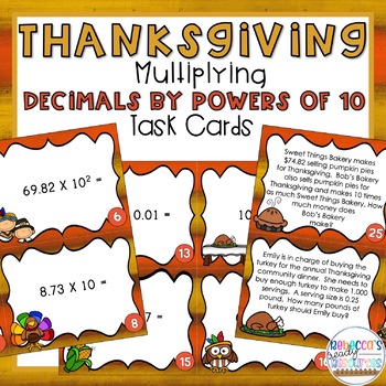 Preview of Thanksgiving Multiplying Decimals by Powers of 10 Task Cards
