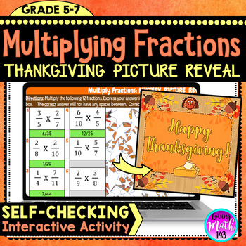 Preview of Thanksgiving: Multiplying Fractions Digital Math Mystery Picture Reveal