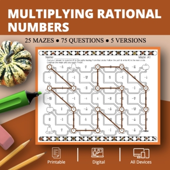 Preview of Thanksgiving: Multiplying Rational Numbers Maze Activity