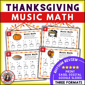 Preview of Thanksgiving Music Activities - Music Math Worksheets and Task Cards