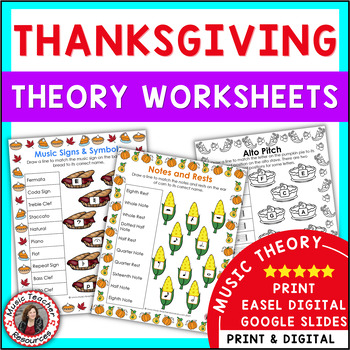Preview of Thanksgiving Music Activities - Music Theory Worksheets Printable and Digital