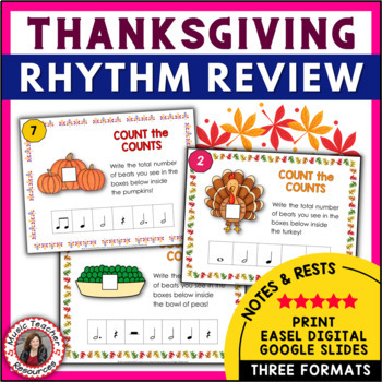 Preview of Thanksgiving Music Activities - Rhythm Review Worksheets Print and Digital