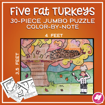 Preview of Thanksgiving Music Activity: GIANT 5 Fat Turkeys Color-by-Note, November