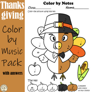Preview of Thanksgiving Music Coloring Activities | Color by Note and Symbol