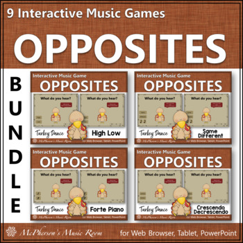 Preview of Thanksgiving Music Games Interactive Music Opposites Bundle {Turkey Dance}