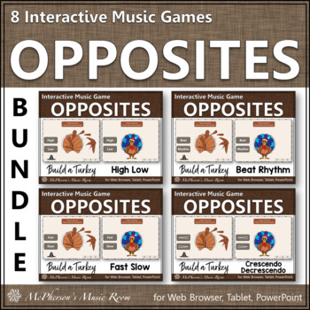 Preview of Thanksgiving Music Opposites and Comparatives Interactive Music Games