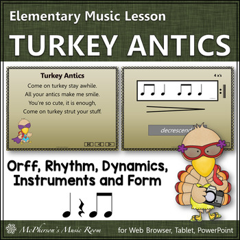 Preview of Thanksgiving Music Lesson Turkey Antics: Rhythm & Dynamics {Eighth Notes}