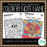 Thanksgiving Music Worksheets: Color by Note Name