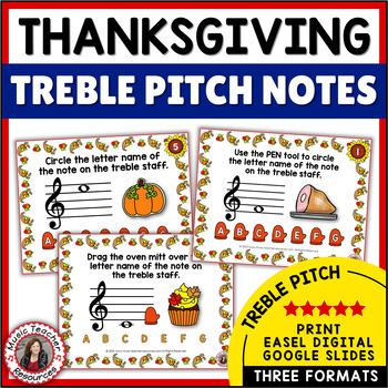 Preview of Thanksgiving Music Worksheets - Treble Clef Notes