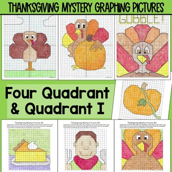 Preview of Thanksgiving Mystery Graphing Pictures Four Quadrant and Quadrant I Bundle