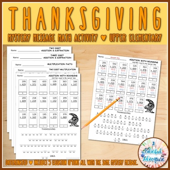 Preview of Thanksgiving Mystery Message Math Activity | Differentiated | Upper Elementary
