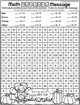 Thanksgiving Multiplication and Division | Thanksgiving Color by Number