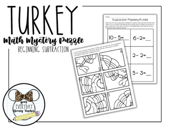Preview of Turkey Math Mystery Puzzle- Beginning Subtraction