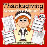 Thanksgiving NO PREP Printables 6th Grade | Math and Liter