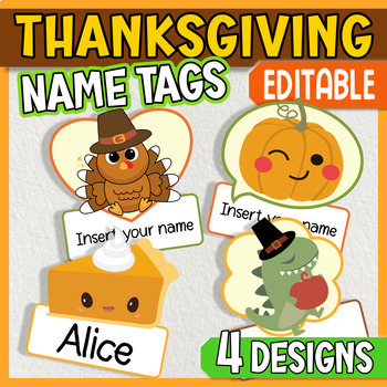 Preview of Thanksgiving Name Tags Printables - EDITABLE Classroom Labels, Turkey Cubby Tags
