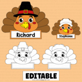 Thanksgiving Name Tags Turkey Editable Desk Classroom Labe