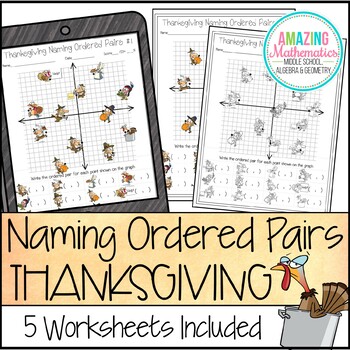 Preview of Naming Ordered Pairs Worksheet - Thanksgiving Math Activity