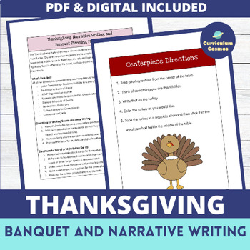 Preview of Thanksgiving Narrative Writing Activity and Banquet Planning Materials
