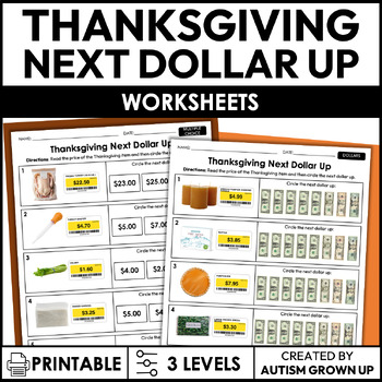 Preview of Thanksgiving Next Dollar Up | Life Skills Worksheets for Special Education