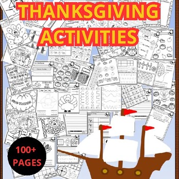 Preview of Thanksgiving No Prep Kindergarten Workbook | 100+ Pages of Activities