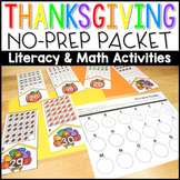 Thanksgiving No Prep Packet - Kindergarten