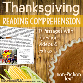 Preview of Thanksgiving Non-fiction Reading Comprehension Passages and Questions