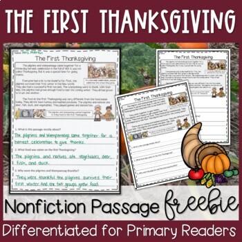 Preview of Thanksgiving Nonfiction Passage FREEBIE