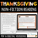 Thanksgiving Nonfiction Reading Comprehension Passages