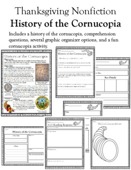 Preview of Thanksgiving Nonfiction Reading Passage Middle School History of the Cornucopia