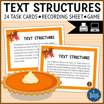 Preview of Thanksgiving Nonfiction Text Structures Task Cards and Game