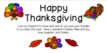 Thanksgiving Note To Families And Students By Our Bright Learners