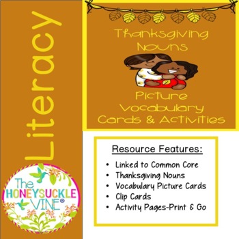 Preview of Thanksgiving Nouns Reading and Writing Activity Set|Picture Cards|Worksheets