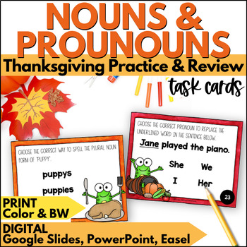 Preview of Thanksgiving Nouns and Pronouns Task Cards - November Grammar Practice & Review