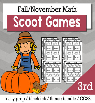 Preview of Thanksgiving November 3rd Grade {Scoot Game/Task Cards} Math Bundle